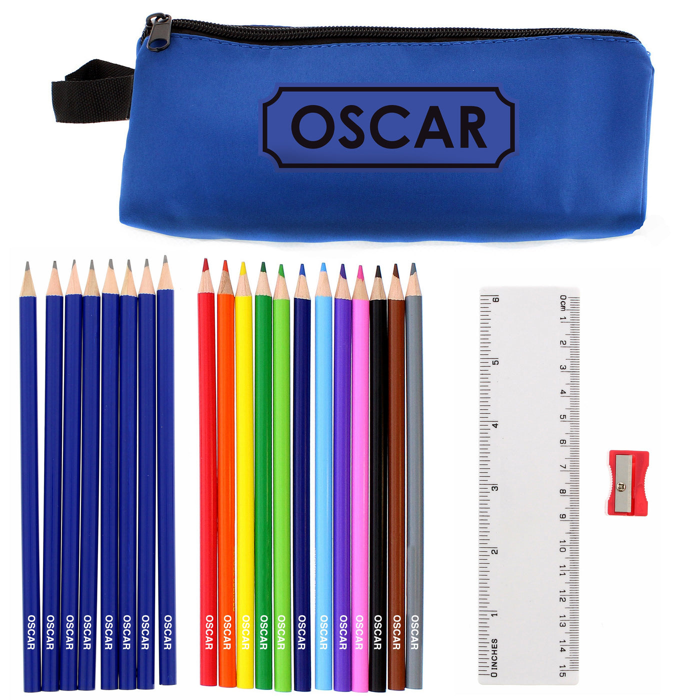 Blue Pencil Case with Personalised Pencils & Crayons - Shop Personalised Gifts