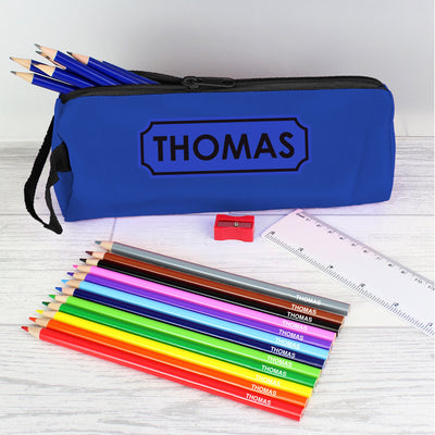 Blue Pencil Case with Personalised Pencils & Crayons - Shop Personalised Gifts