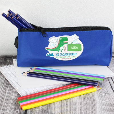 Personalised 'Be Roarsome' Dinosaur Blue Pencil Case - Shop Personalised Gifts