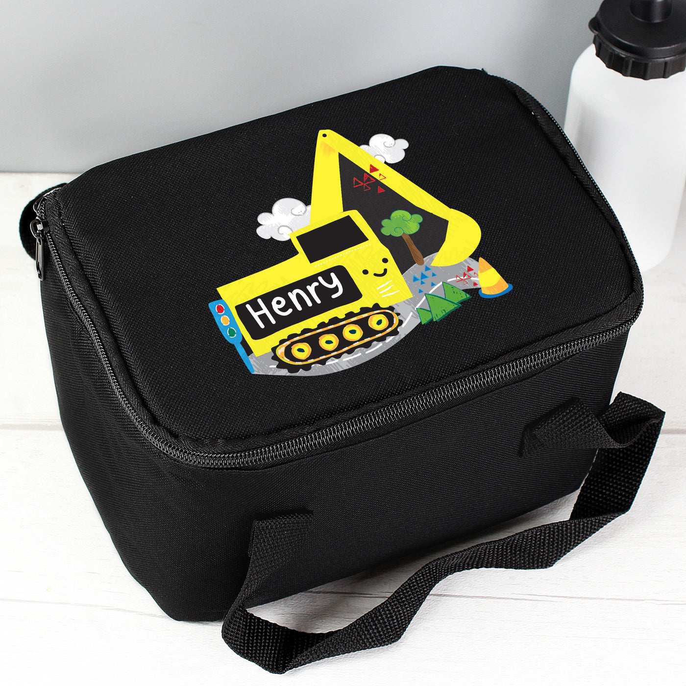 Personalised Digger Black Insulated Lunch Bag - Shop Personalised Gifts