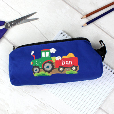 Personalised Tractor Blue Pencil Case - Shop Personalised Gifts