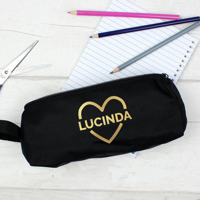 Personalised Gold Heart Black Pencil Case - Shop Personalised Gifts