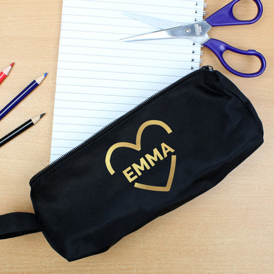 Personalised Gold Heart Black Pencil Case - Shop Personalised Gifts