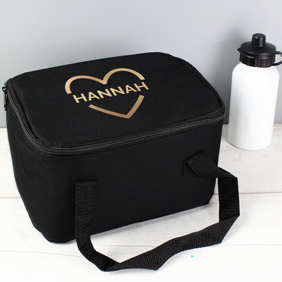 Personalised Gold Heart Black Insulated Lunch Bag - Shop Personalised Gifts