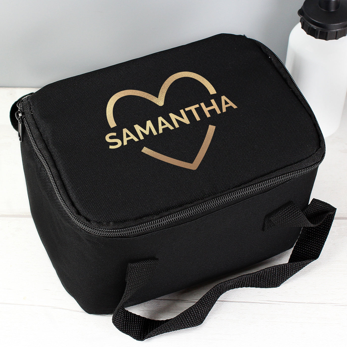 Personalised Gold Heart Black Insulated Lunch Bag - Shop Personalised Gifts
