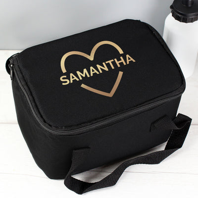 Personalised Gold Heart Black Insulated Lunch Bag - Shop Personalised Gifts