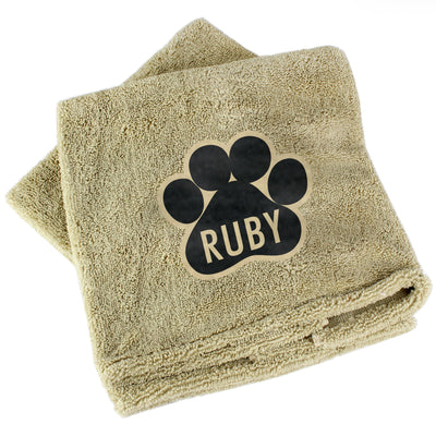 Personalised Paw Print Brown Microfiber Pet Towel - Shop Personalised Gifts