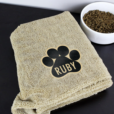 Personalised Paw Print Brown Microfiber Pet Towel - Shop Personalised Gifts