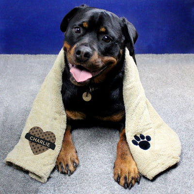 Personalised Heart Brown Microfiber Pet Towel - Shop Personalised Gifts