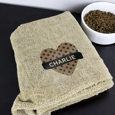 Personalised Heart Brown Microfiber Pet Towel - Shop Personalised Gifts