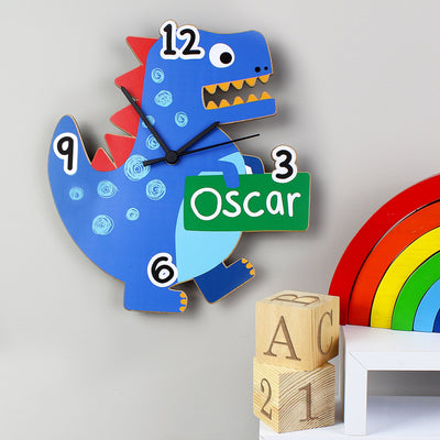 Personalised Dinosaur Shape Wooden Clock - Shop Personalised Gifts