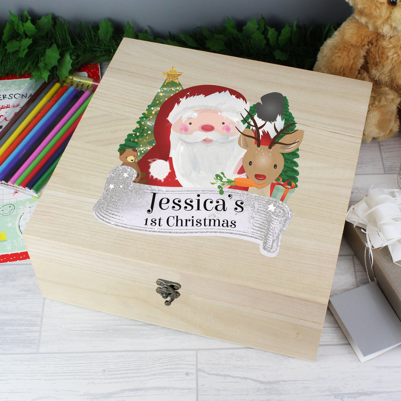 Personalised Colourful Santa Large Wooden Christmas Eve Box - Shop Personalised Gifts