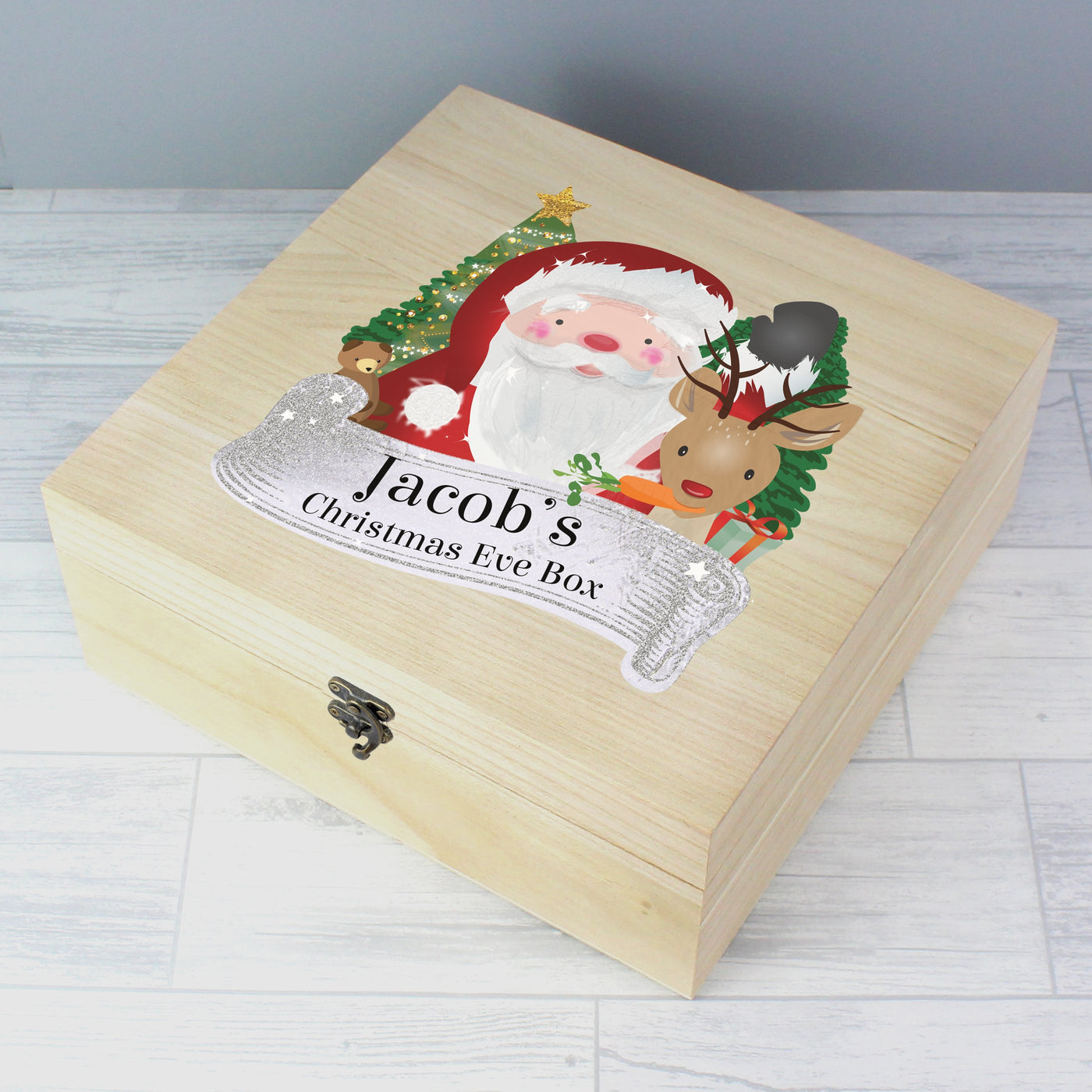 Personalised Colourful Santa Large Wooden Christmas Eve Box - Shop Personalised Gifts