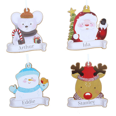 Personalised Set of Four Colourful Christmas Characters Wooden Hanging Decorations - Shop Personalised Gifts