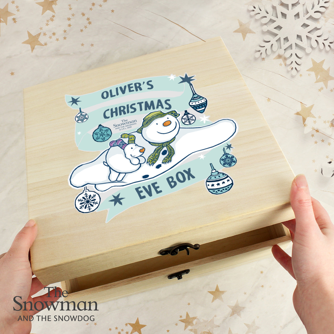 Personalised The Snowman and the Snowdog Large Wooden Christmas Eve Box
