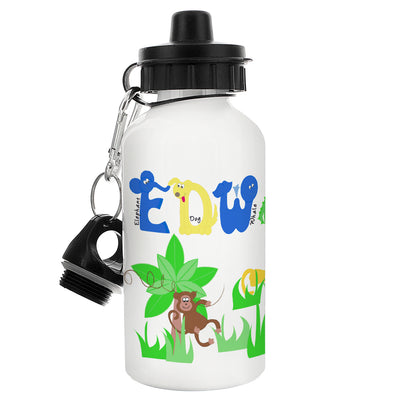 Personalised Blue Animal Alphabet Drinks Bottle