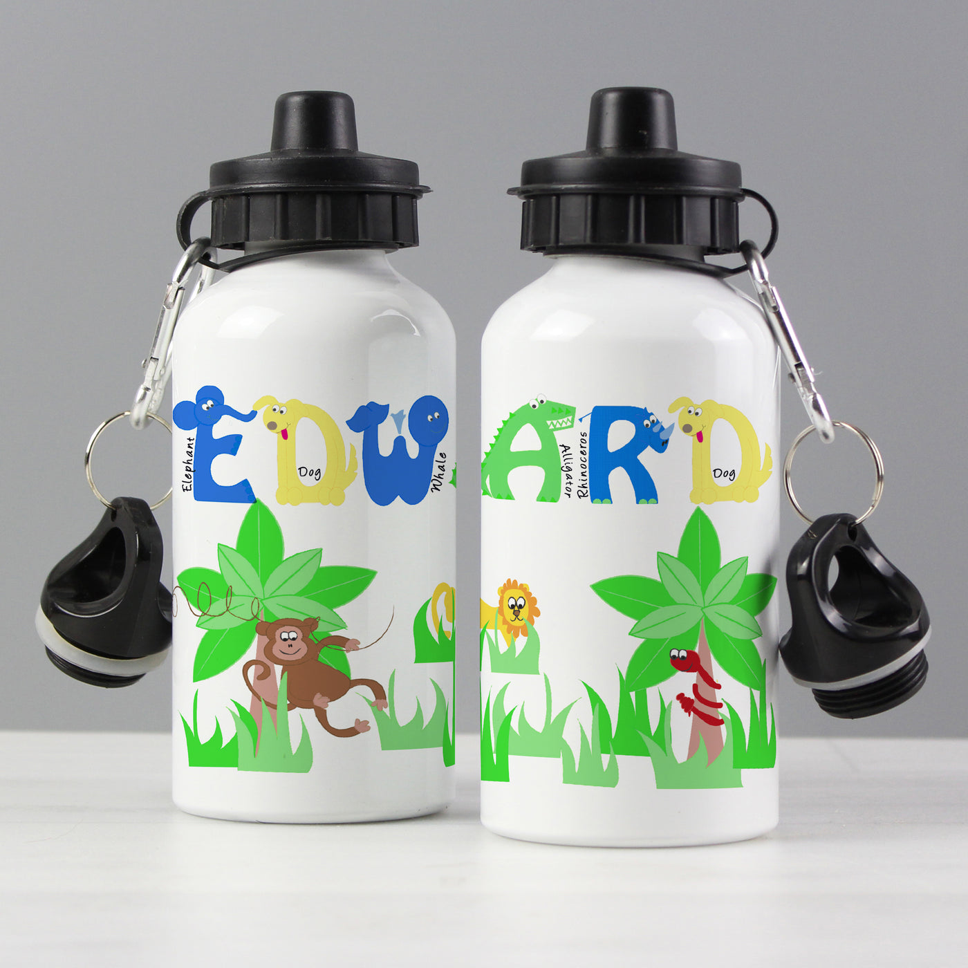 Personalised Blue Animal Alphabet Drinks Bottle