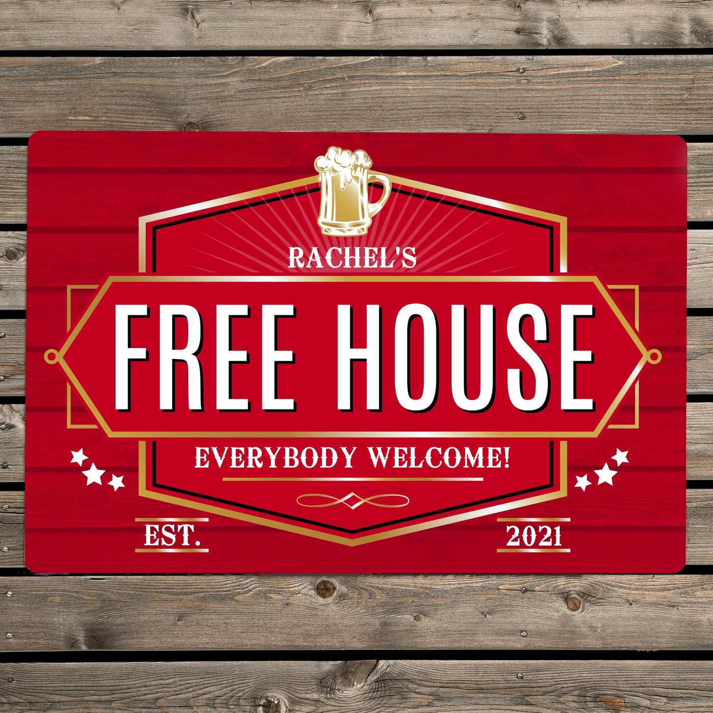 Personalised Free House Red Metal Sign - Shop Personalised Gifts