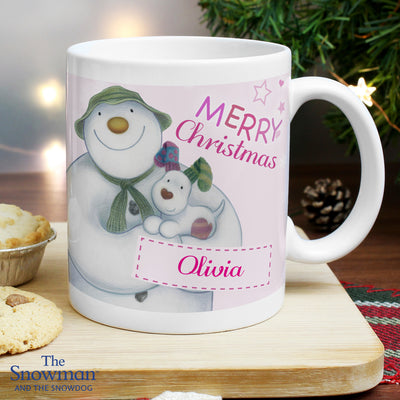 Personalised The Snowman and the Snowdog Pink Ceramic Mug