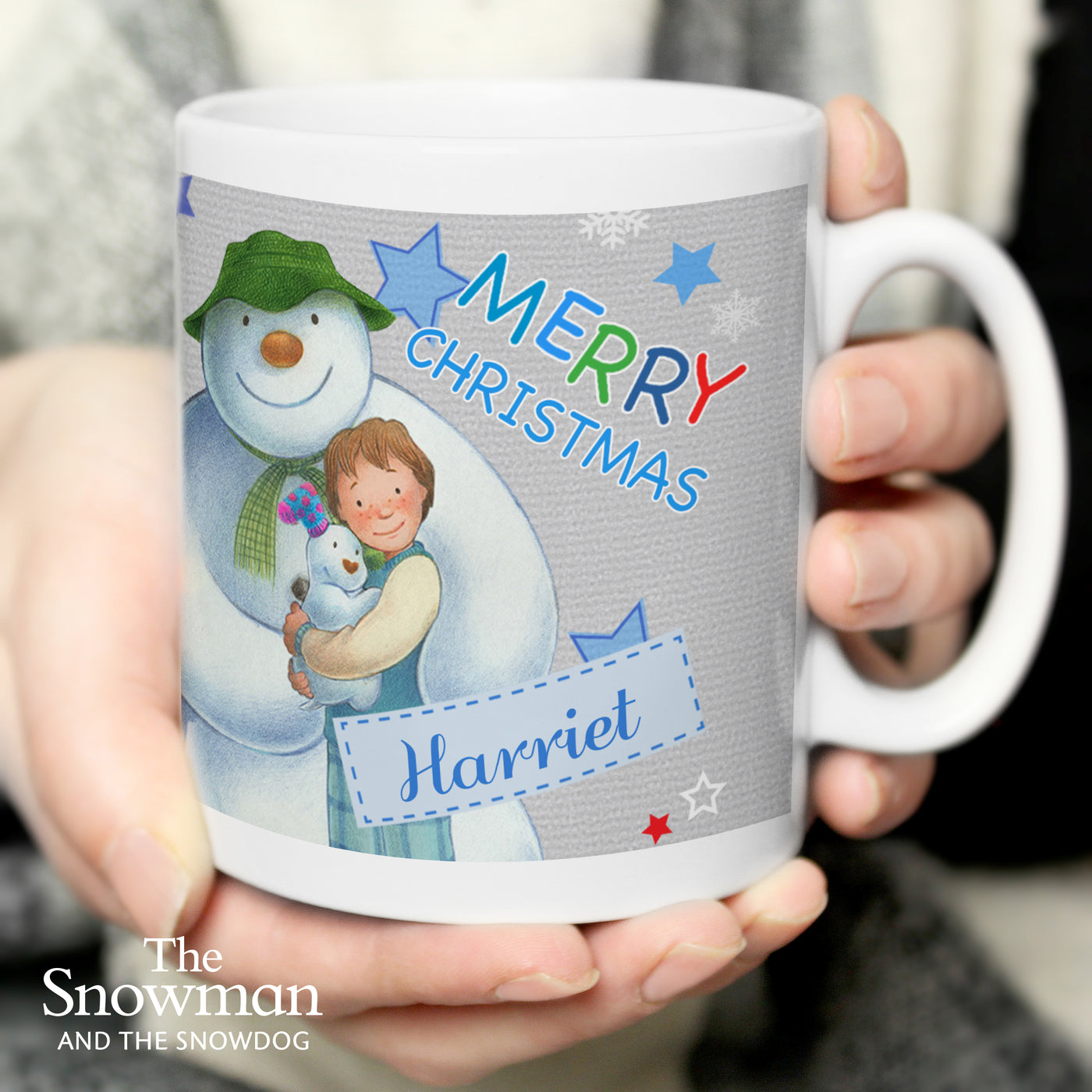 Personalised The Snowman and the Snowdog Blue Ceramic Mug