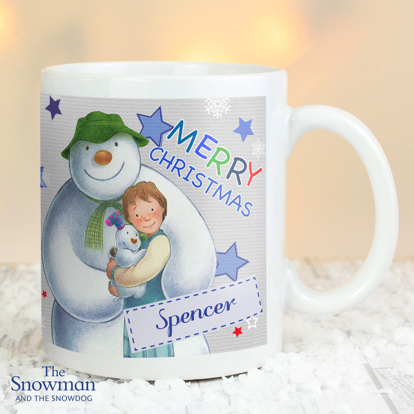 Personalised The Snowman and the Snowdog Blue Ceramic Mug