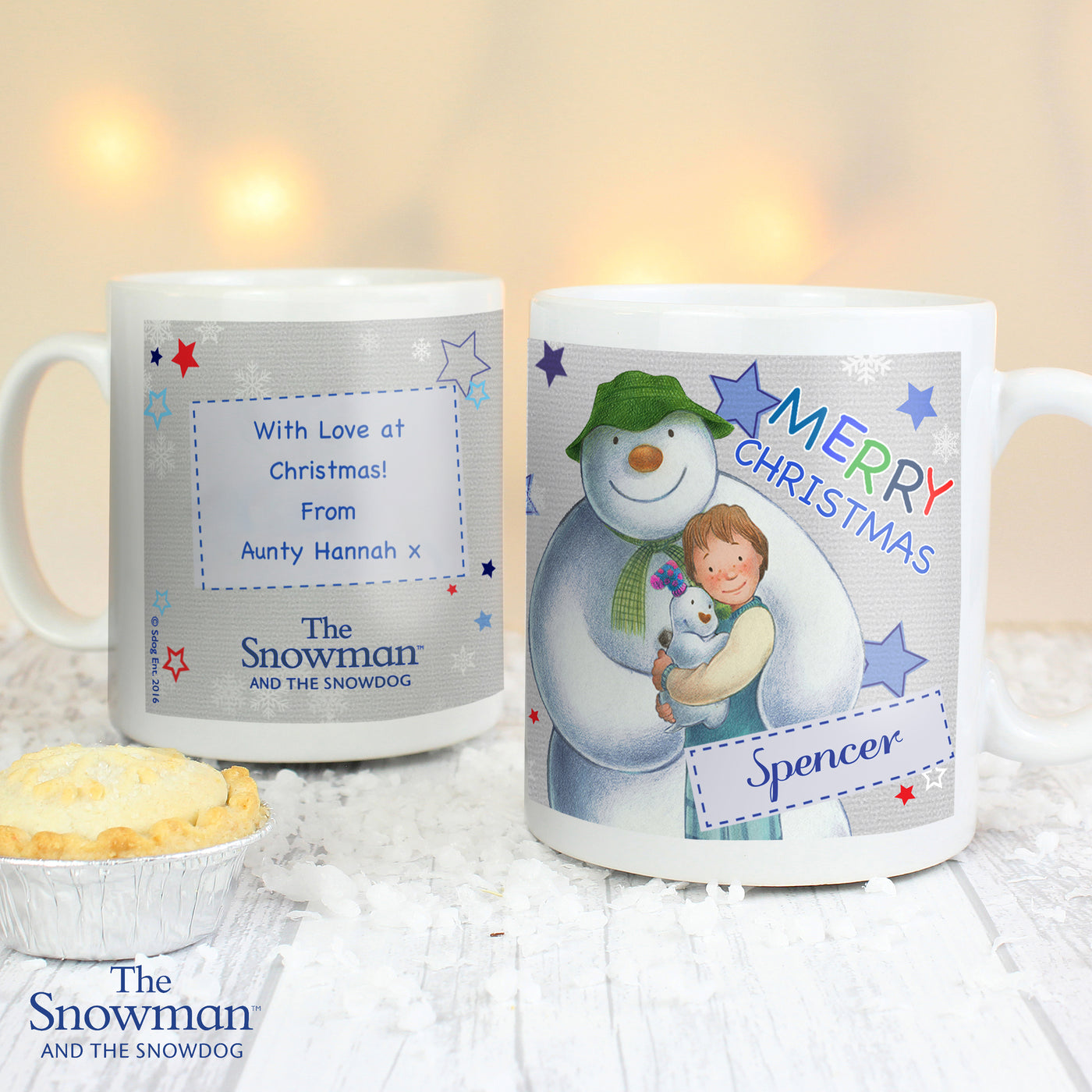 Personalised The Snowman and the Snowdog Blue Ceramic Mug