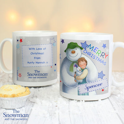 Personalised The Snowman and the Snowdog Blue Ceramic Mug