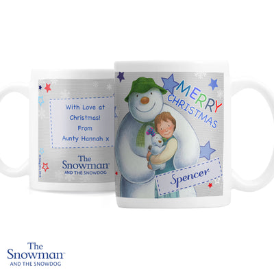 Personalised The Snowman and the Snowdog Blue Ceramic Mug