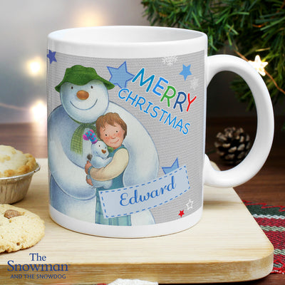 Personalised The Snowman and the Snowdog Blue Ceramic Mug