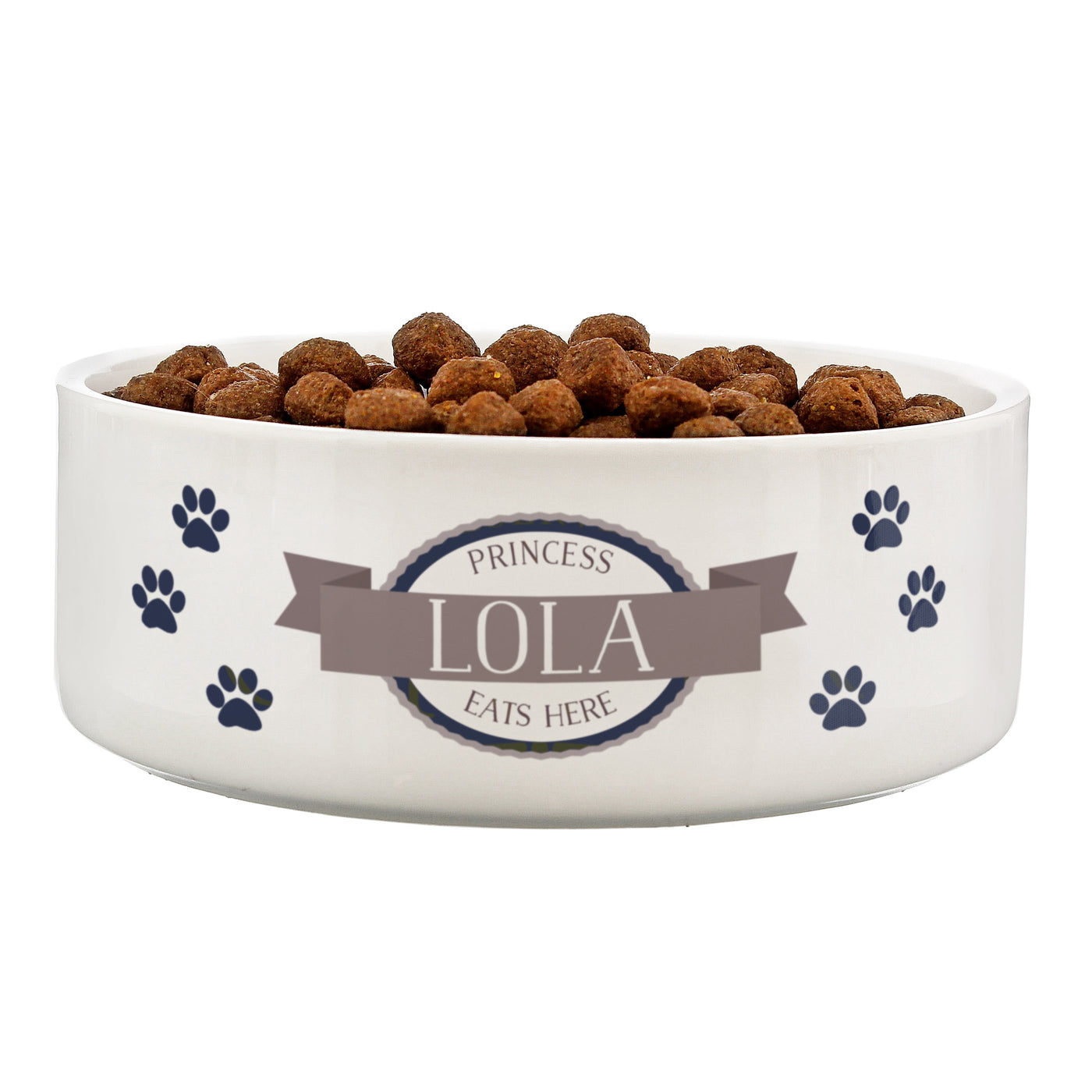 Personalised Blue Paws 14cm Medium White Pet Bowl - Shop Personalised Gifts