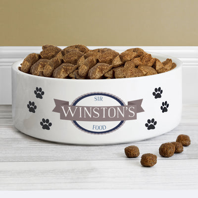 Personalised Blue Paws 14cm Medium White Pet Bowl - Shop Personalised Gifts