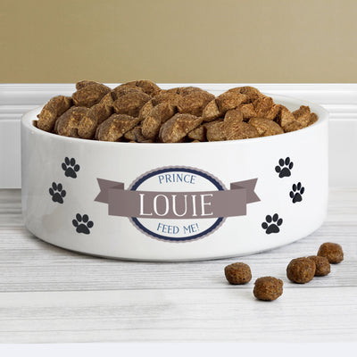 Personalised Blue Paws 14cm Medium White Pet Bowl - Shop Personalised Gifts