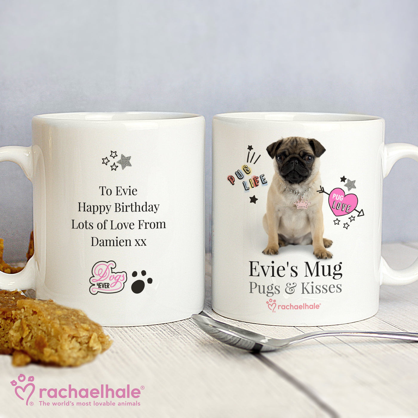 Personalised Rachael Hale Ceramic Doodle Pug Mug - Shop Personalised Gifts