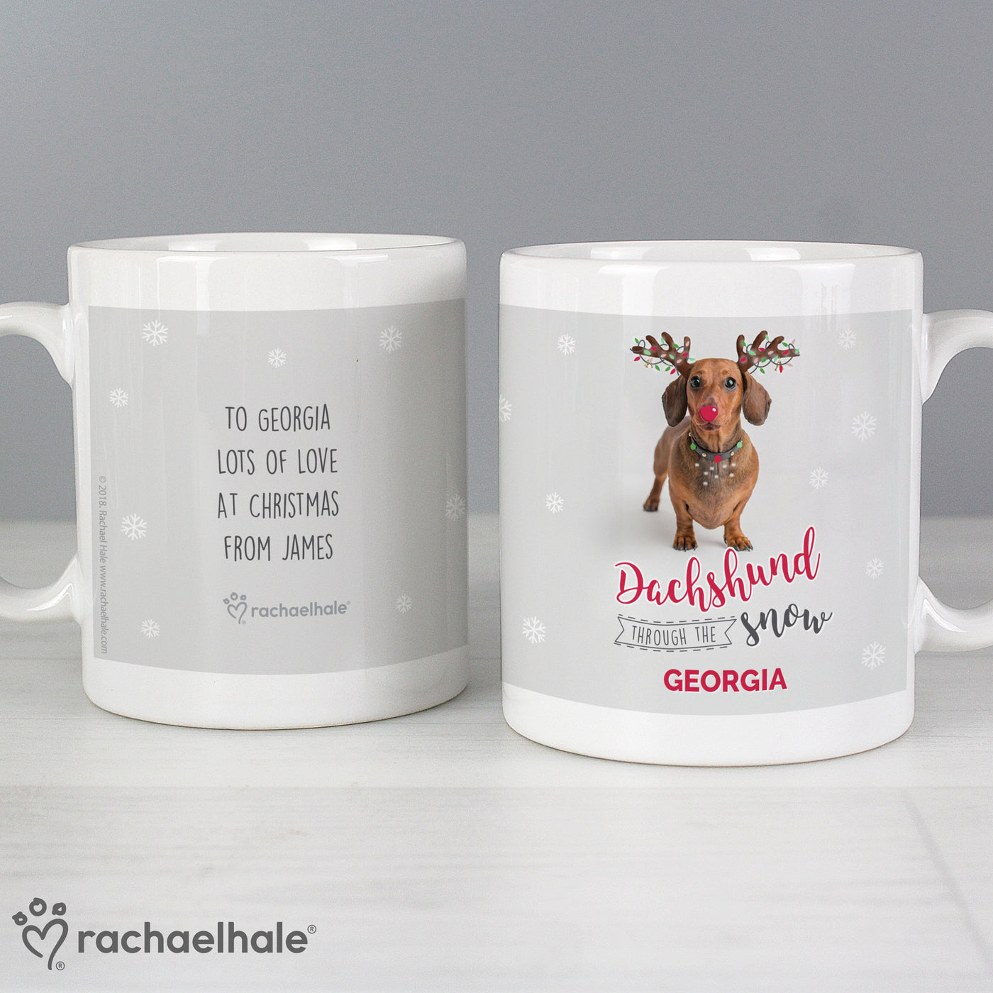Personalised Rachael Hale Christmas Dachshund Through the Snow Ceramic Mug - Shop Personalised Gifts