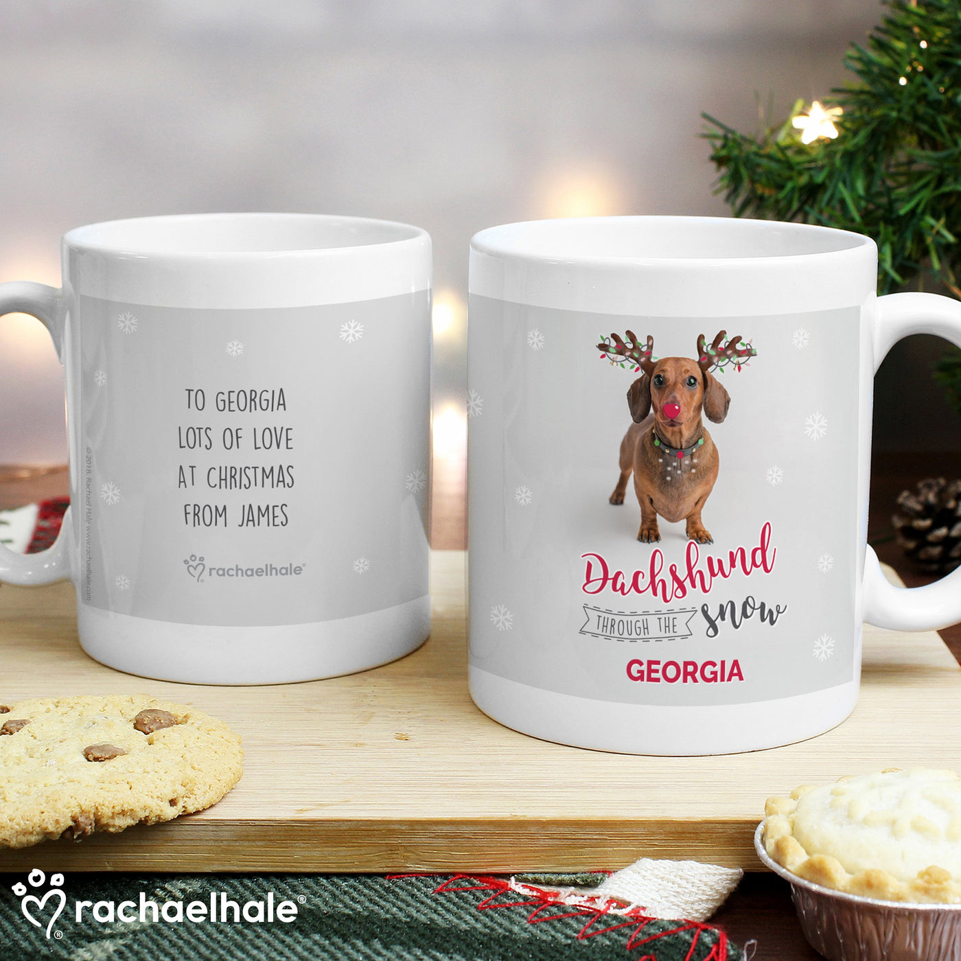 Personalised Rachael Hale Christmas Dachshund Through the Snow Ceramic Mug - Shop Personalised Gifts