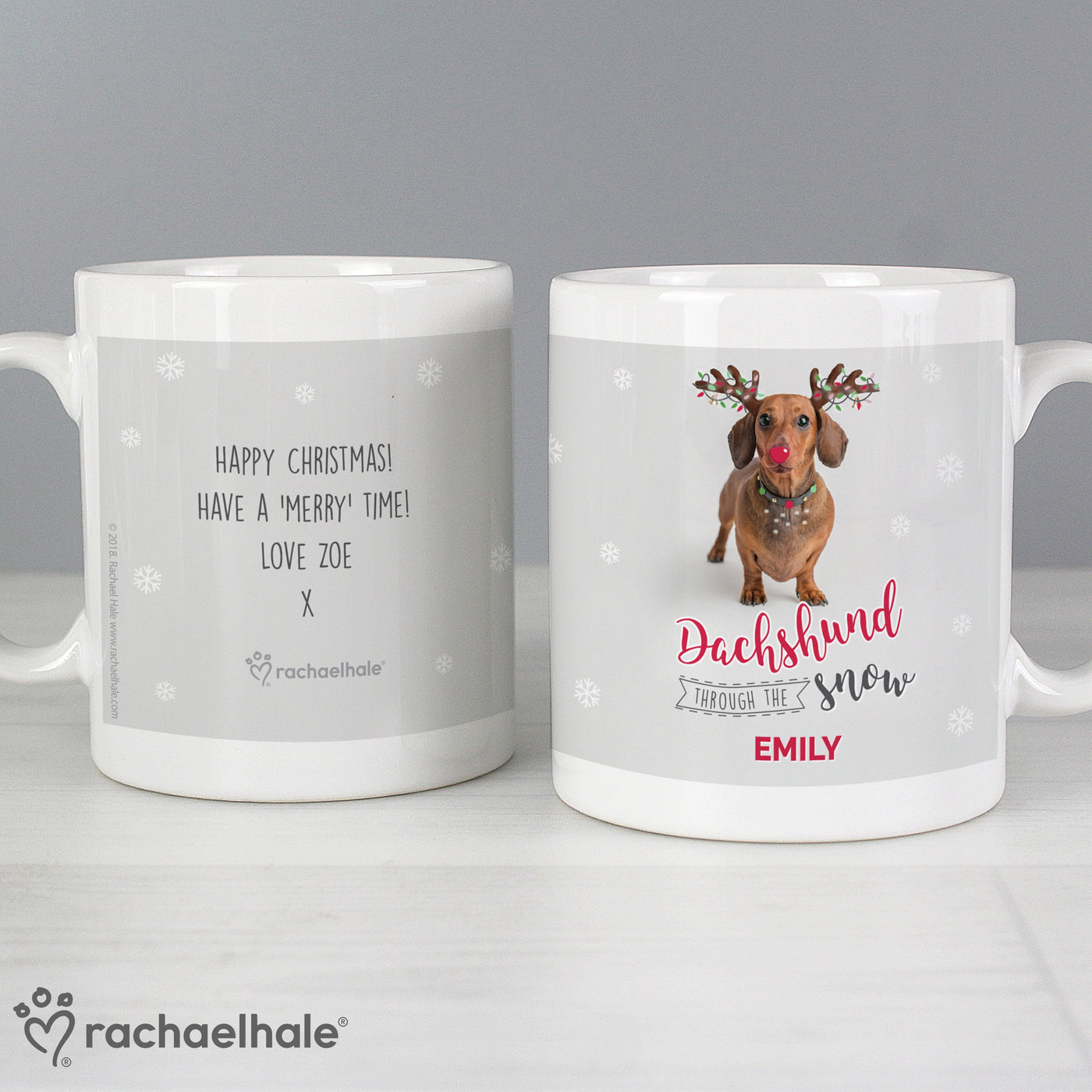 Personalised Rachael Hale Christmas Dachshund Through the Snow Ceramic Mug - Shop Personalised Gifts