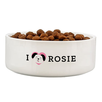 Personalised I Love my Dog - Cute Design 14cm Medium Ceramic White Pet Bowl - Shop Personalised Gifts