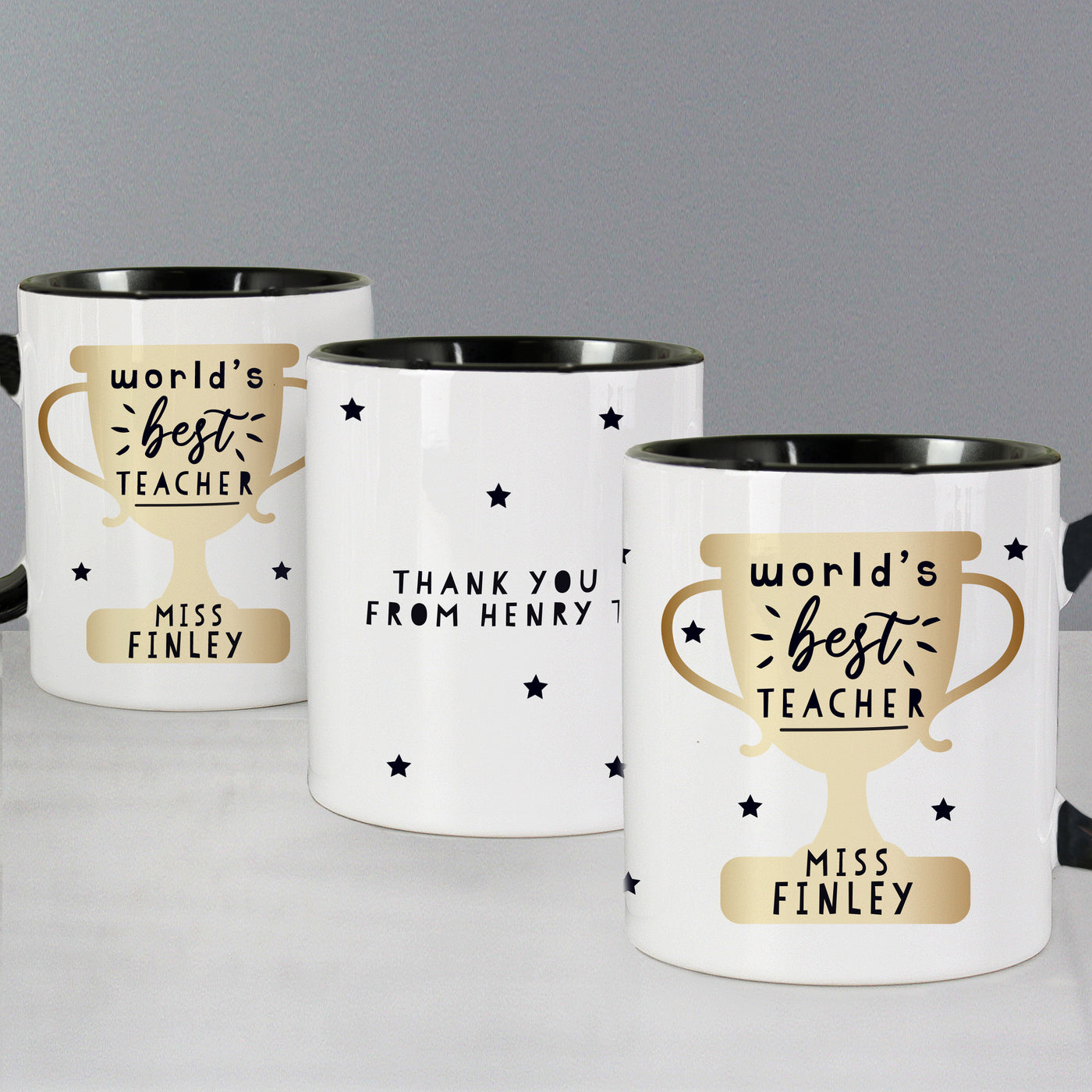 Personalised World's Best Teacher Trophy Black Handled Ceramic Mug