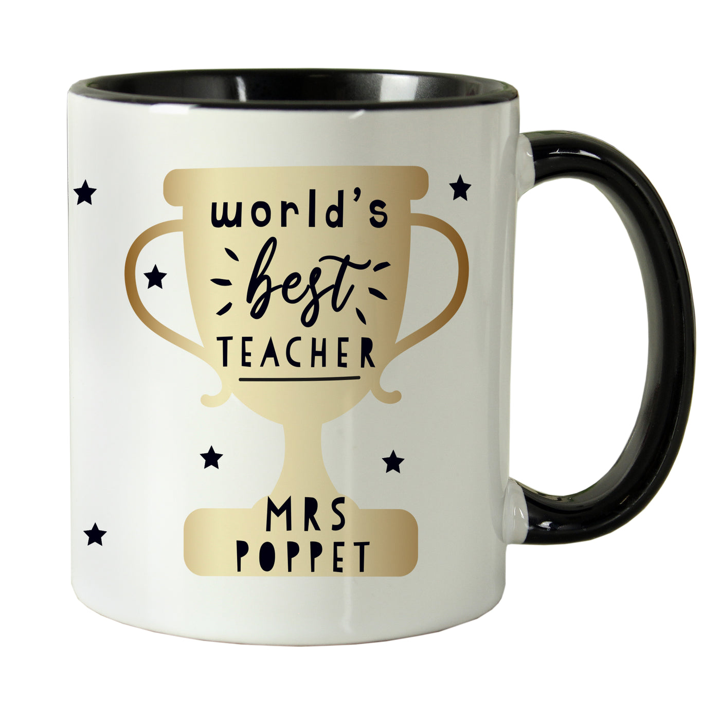 Personalised World's Best Teacher Trophy Black Handled Ceramic Mug