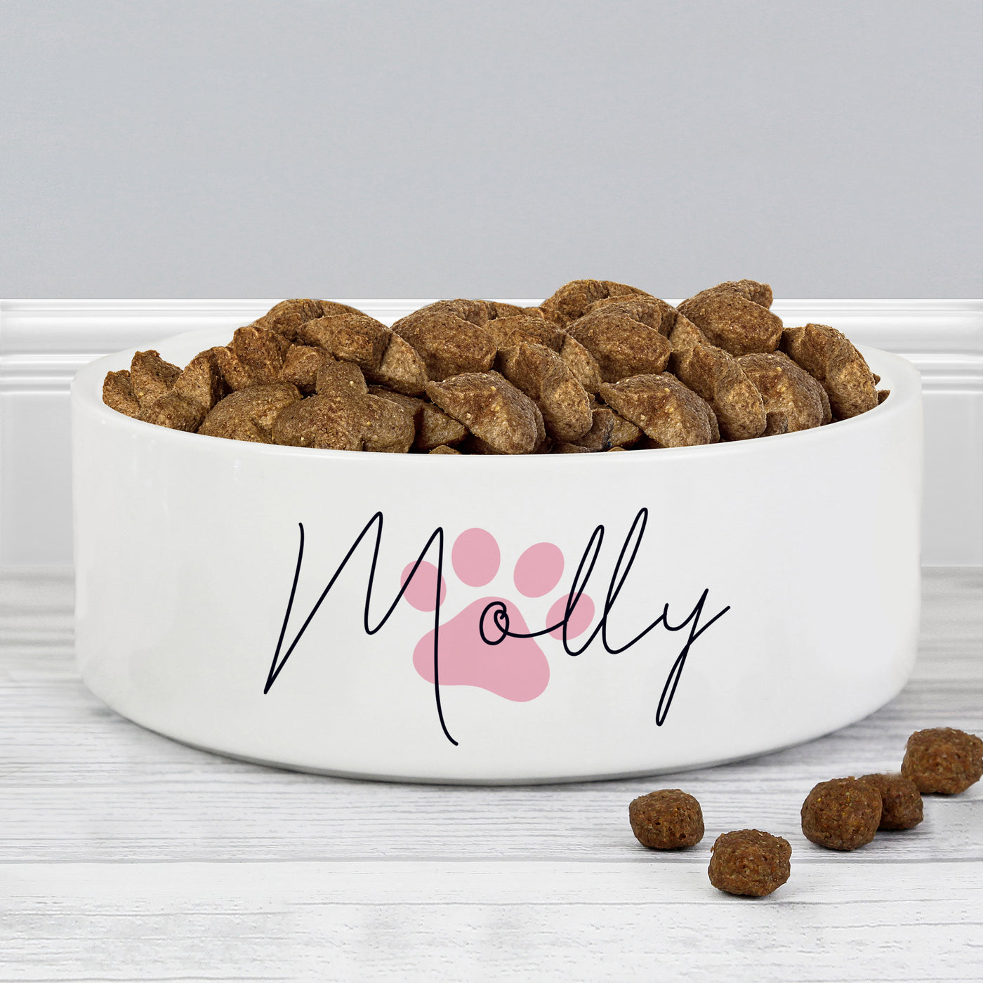 Personalised Pink Pawprint Name 14cm Medium Pet Bowl