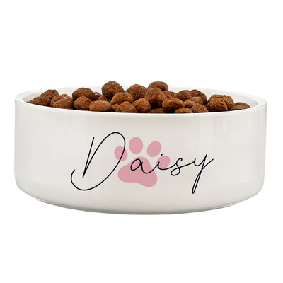 Personalised Pink Pawprint Name 14cm Medium Pet Bowl