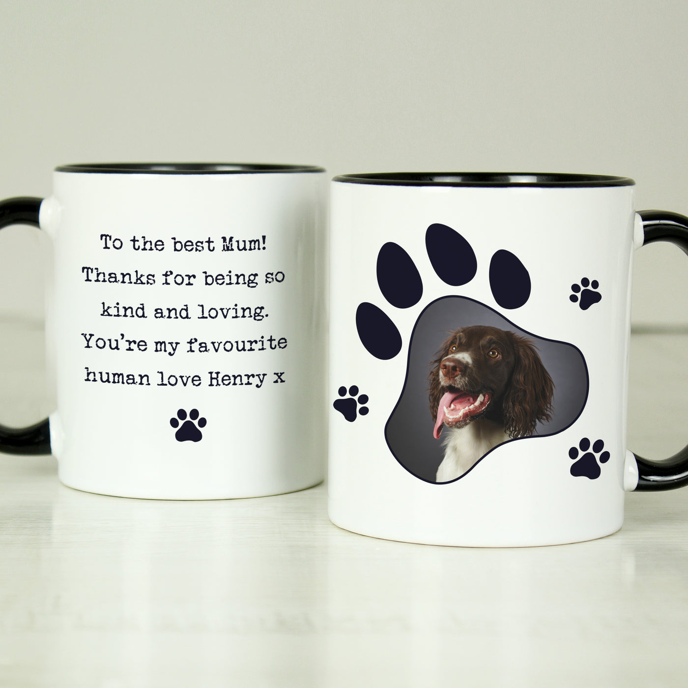 Personalised Paw Print Pet Photo Upload Black Handled Ceramic Mug