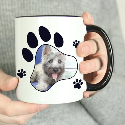 Personalised Paw Print Pet Photo Upload Black Handled Ceramic Mug