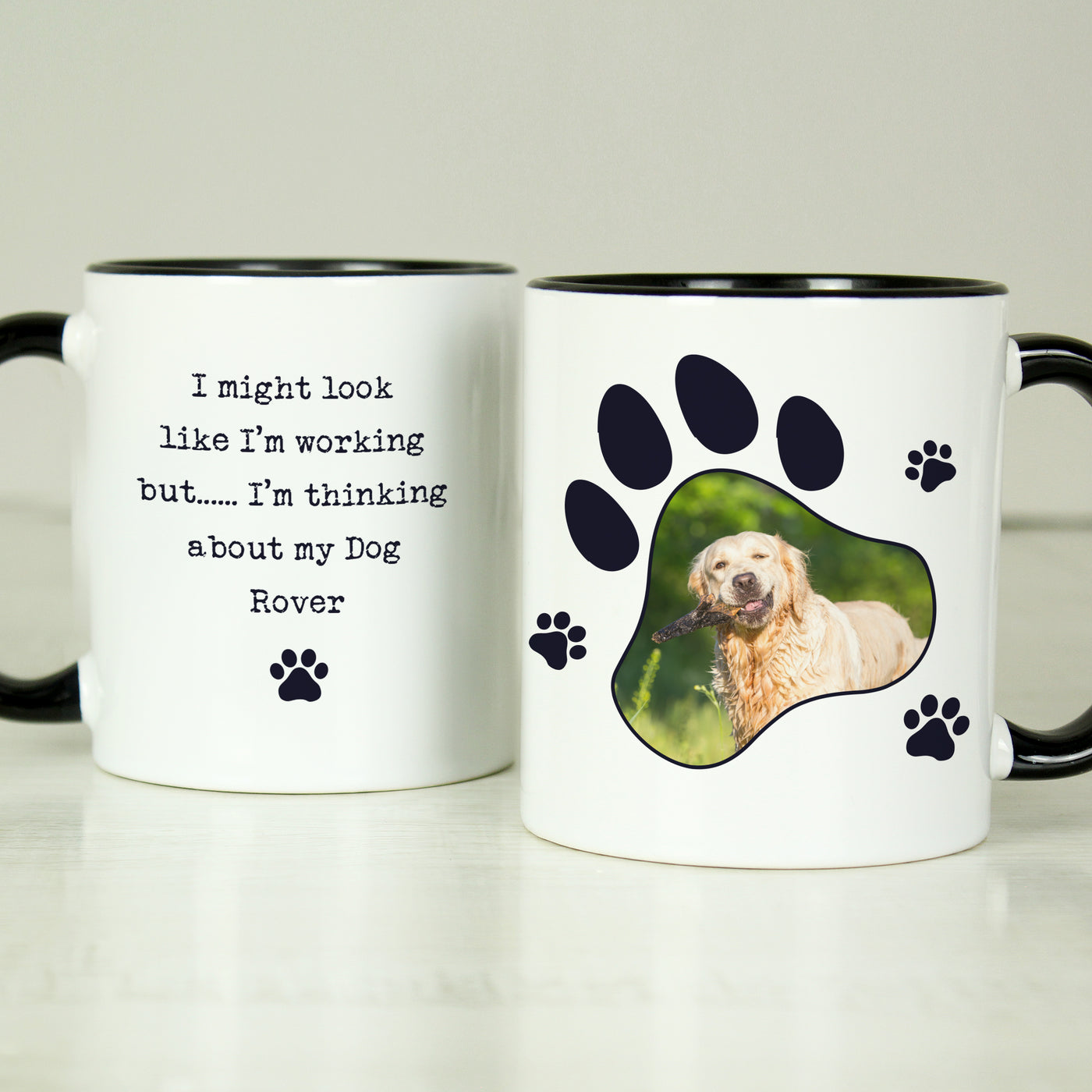 Personalised Paw Print Pet Photo Upload Black Handled Ceramic Mug