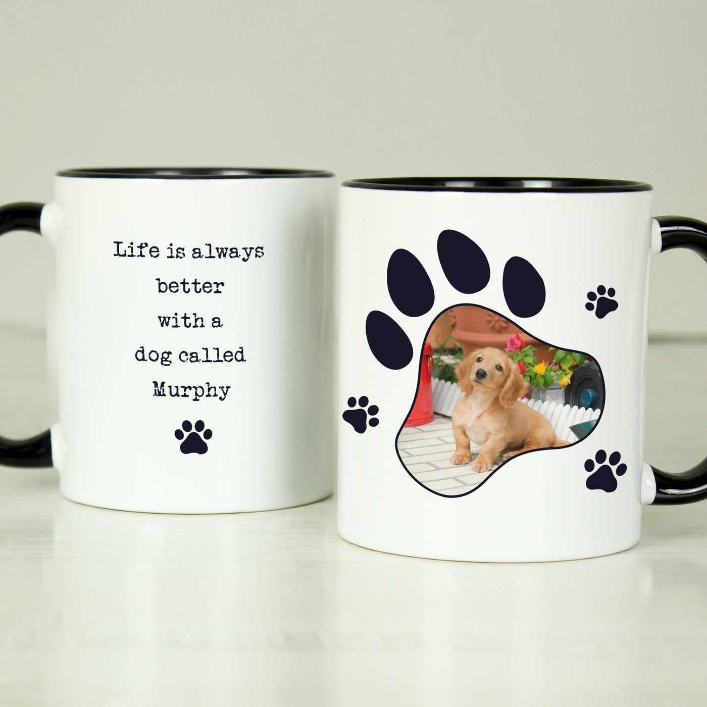 Personalised Paw Print Pet Photo Upload Black Handled Ceramic Mug