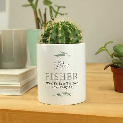 Personalised Free Text Botanical Ceramic Storage Pot