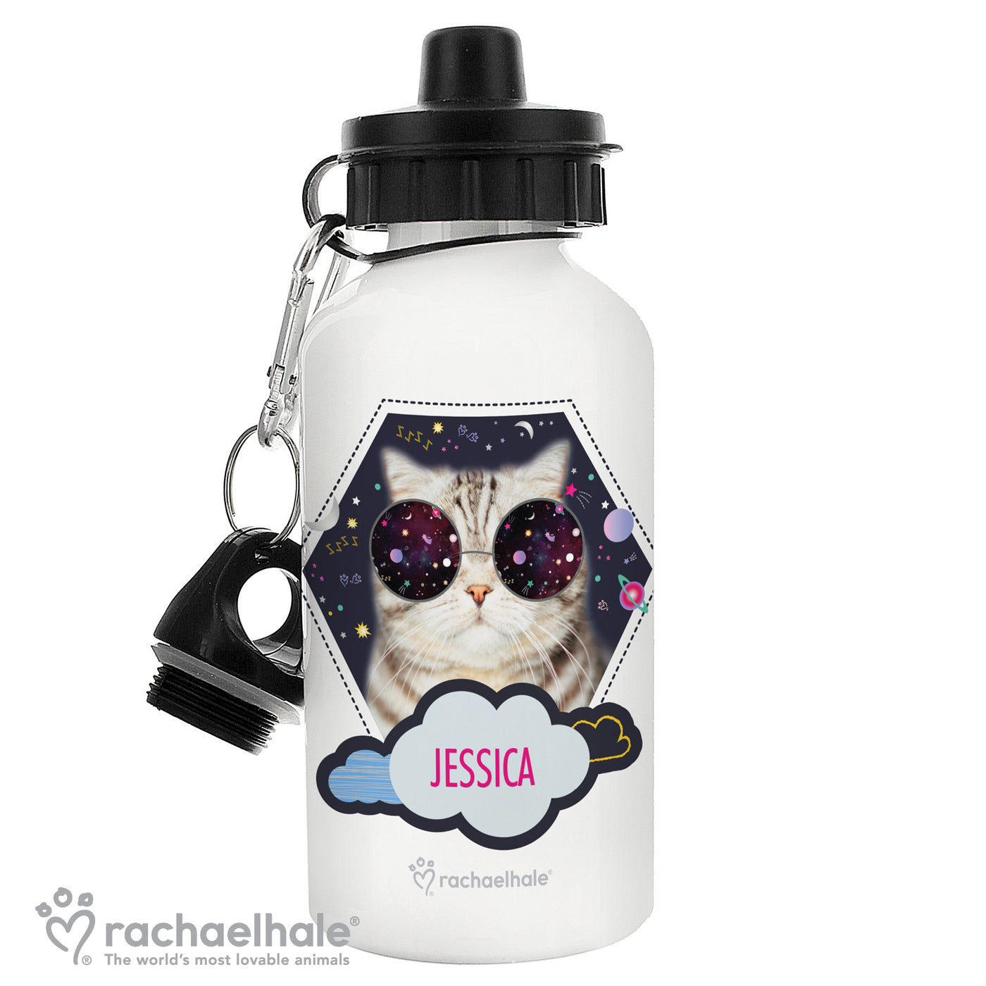 Personalised Rachael Hale Space Cat Drinks Bottle