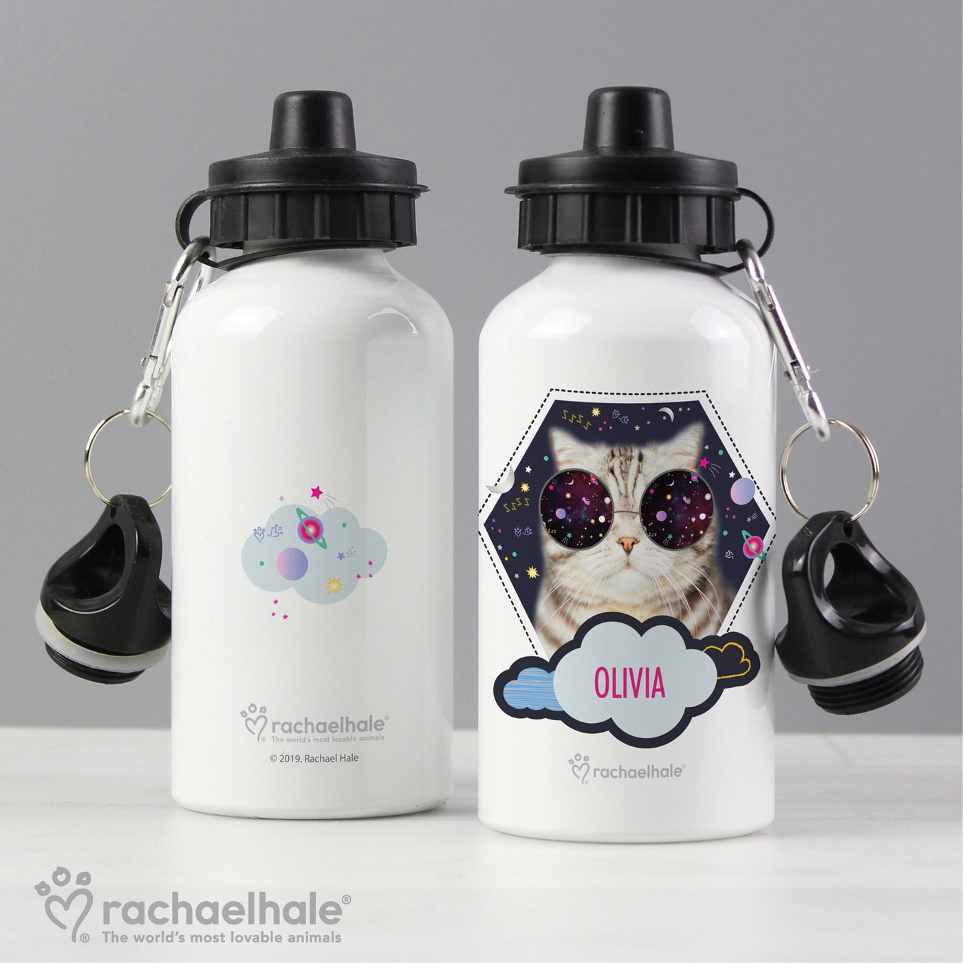 Personalised Rachael Hale Space Cat Drinks Bottle