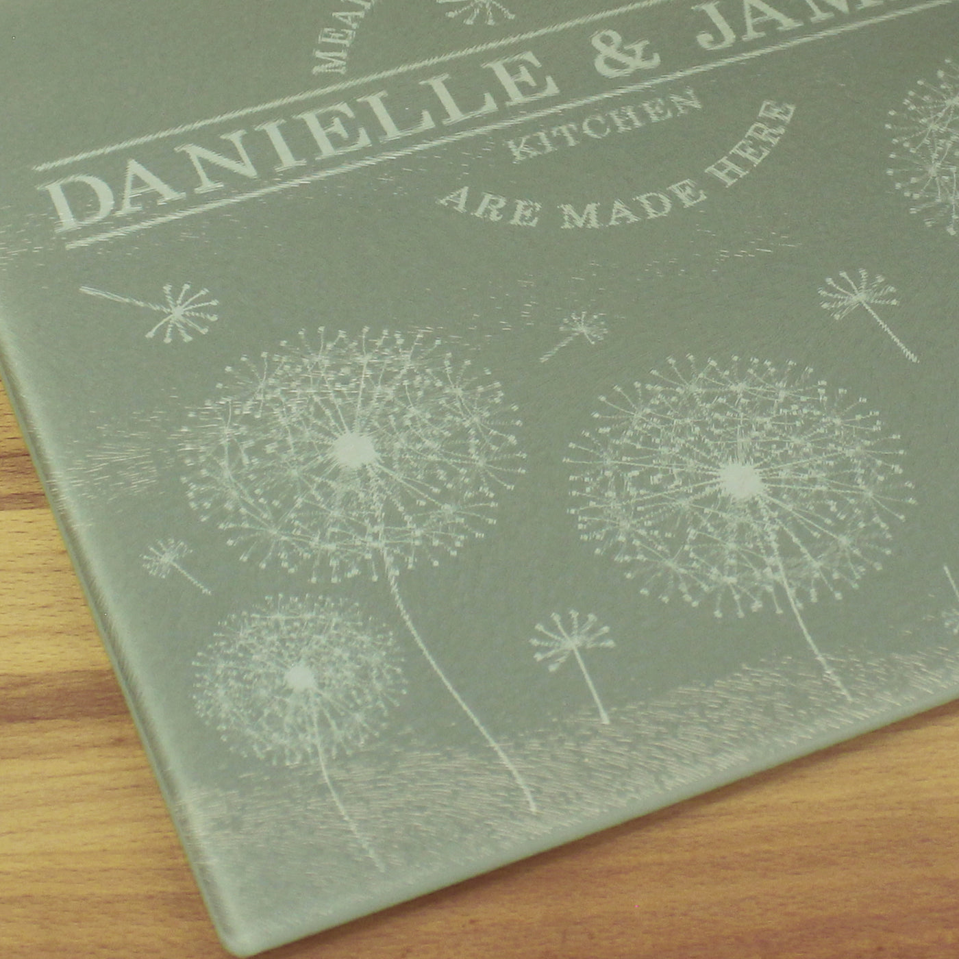 Personalised Dandelion Glass Chopping Board/Worktop Saver