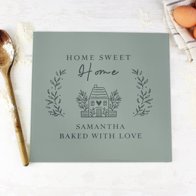Personalised HOME Glass Chopping Board/Worktop Saver